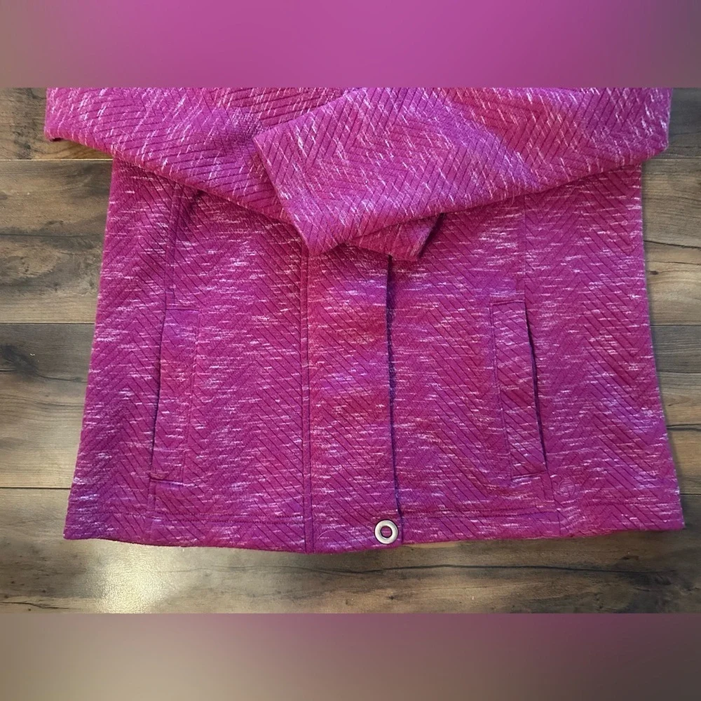 💕 T by Talbots Quilted Knit Longline Hooded Jacket | Size M | Raspberry Heather - Picture 8 of 10